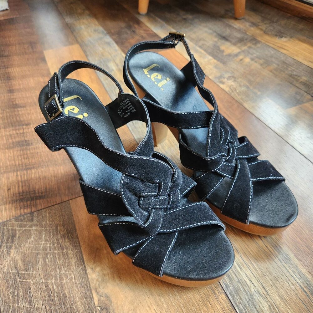 Y2K Early 2000s L.e.i. Womens Sz 10 Black Suede Platform 4.5" Sandal Whimsygoth